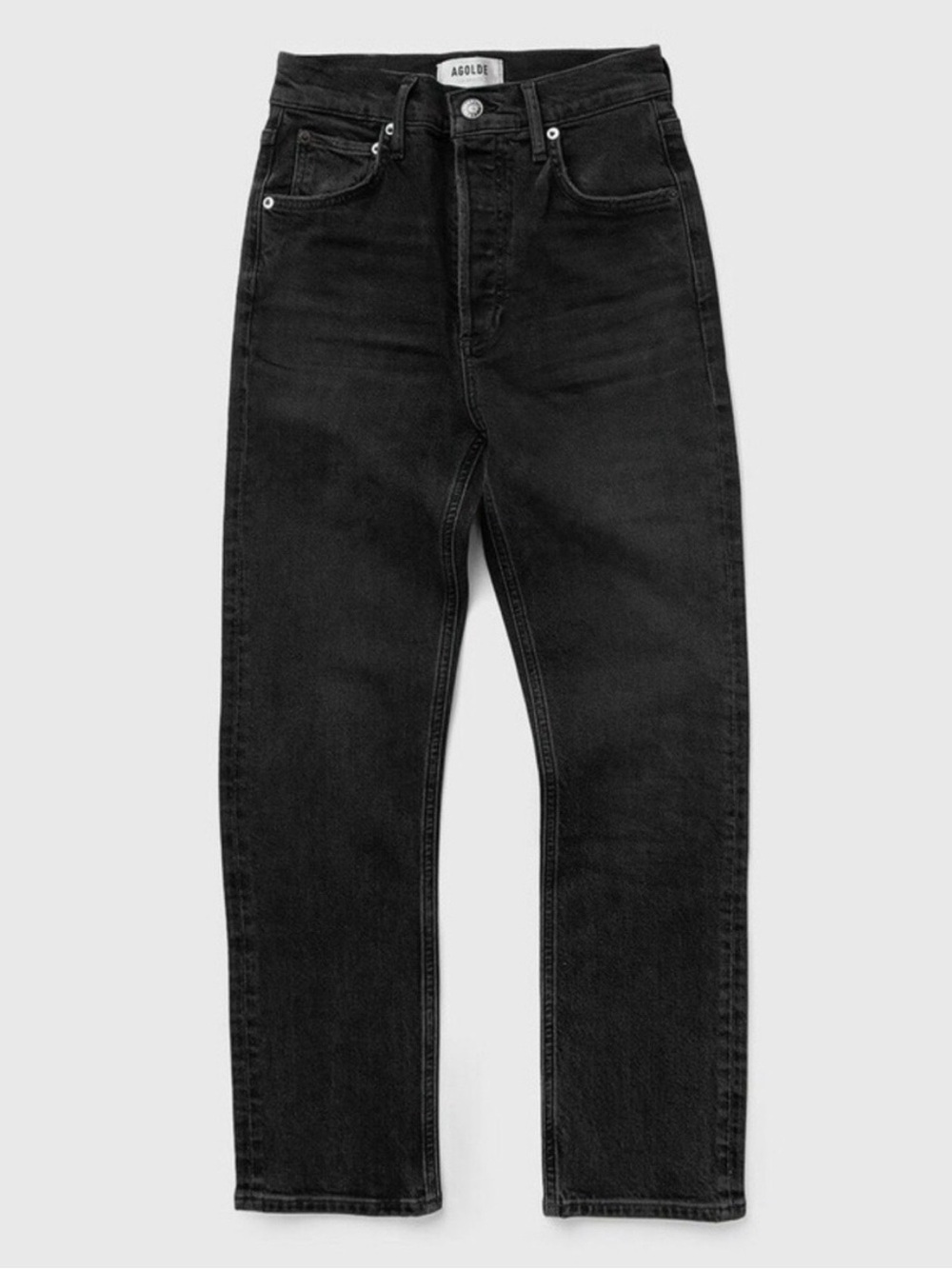 Agolde Riley High Waist Crop Black Straight Jeans Size 25